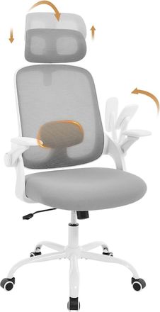 Woltu Woltu - Silla De Oficina Con Reposabrazos Ajustable, Ergon&oacute;mica, Con Soporte Lumbar, Reposacabezas Y Altura Ajustables, Giratoria, Gris Claro