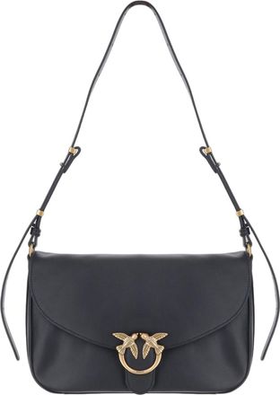 Pinko Structured Black Leather Bag With Distinctive Logo Detail