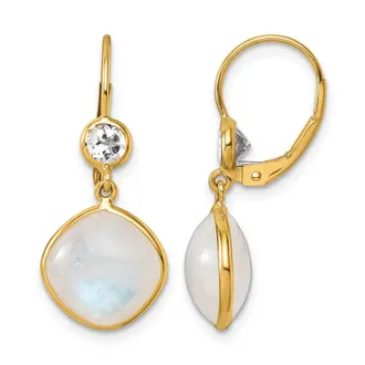 Diamond2Deal 14K Yellow Gold Moonstone and White Topaz Drop Dangle Earrings