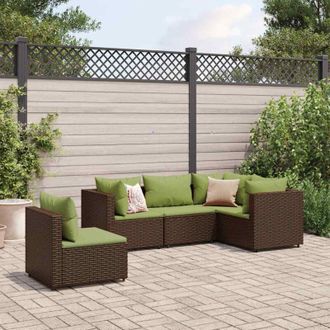 vidaXL Set Muebles De Jard&iacute;n 5 Piezas Y Cojines Rat&aacute;n Sint&eacute;tico Marr&oacute;n Vidaxl