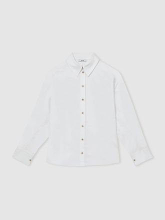 Reiss White Cotton Button Through Oxford Shirt, 6