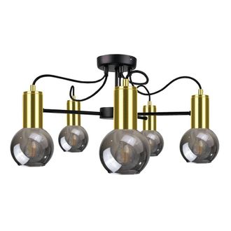 Netlighting Liv Multi Arm Semi Flush Ceiling Light Black Gold 60cm 5x E27