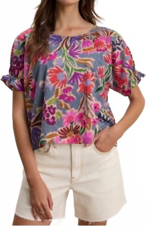 Velvet Delilah Floral Short Sleeve Top In Tahiti