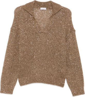 Brunello Cucinelli Sequin-embellished Polo-collar Sweater
