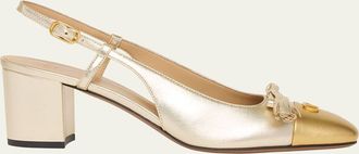 Valentino Garavani Valet Du Roi VLogo Metallic Leather Slingback Pumps