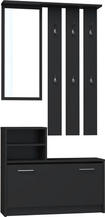 Topeshop Vittoria - Mobile Da Ingresso Moderno Con 6 Ganci + Specchio + Scarpiera 180x85x24 - Guardaroba - Effetto Legno