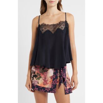 Free People Make Me Yours Eyelash Satin Lace Camisole in Black at Nordstrom, Size X-Small