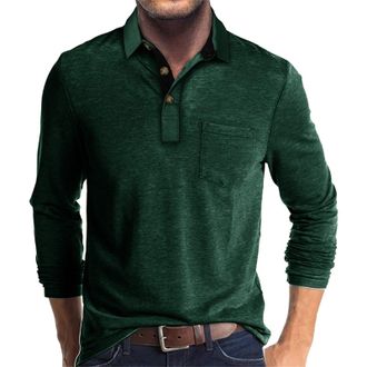 Generic Long Sleeve Cotton Polo Shirts Mens, Long Sleeve Shirt With Collar Casual Polo Shirt With Pocket, Baggy Comfortable Polo Shirt, Lapel Button Down Shir