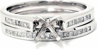 Pompeii3 7/8ct Princess Cut Diamond Semi Mount Engagement Wedding Ring Set 14K White Gold Size Selectable