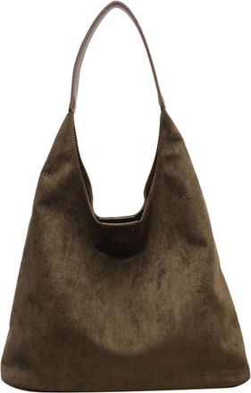 Generic Women Suede Shoulder Bag Retro Single Shoulder Bag Large Capacity Simple Tote Handbag Solid Color Trendy Work Hobo Hasp Closure Outdoor Travel Bag (Gr