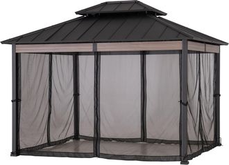 Sunjoy Direct Gazebo In Acciaio Simms Con Zanzariera E Tenda - 300cm X 360cm, Nero