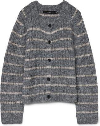 Vero Moda Awesome Shine Stripe Cardigan in Dark Grey Melange at Nordstrom Rack, Size X-Small