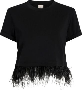Cinq &agrave; Sept short-sleeve feather-trimmed cropped T-shirt - Blue