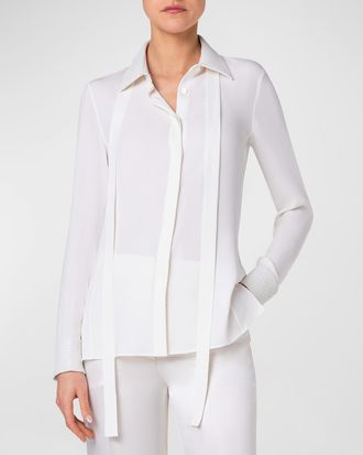 Akris Neck Scarf Poplin Tunic Blouse