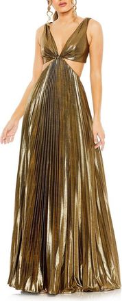 Mac Duggal Pleated Cutout Dress in Antique Gold at Nordstrom, Size Medium