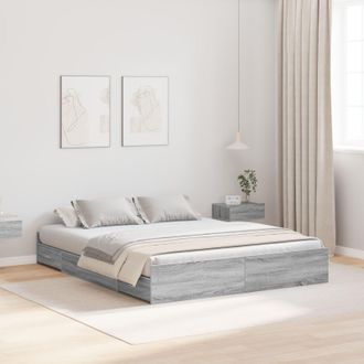 Berkfield Home Storage Bed Frame with Drawer with Headboard with Storage Grey sonoma 150 x 200 cm