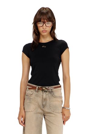 Diesel T-shirt with cut-out embroidered logo - T-Shirts - Woman - Black