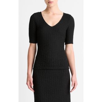 Vince Textured V-Neck Knit Top in 001Blk-Black at Nordstrom Rack, Size Small