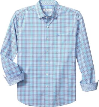 Tommy Bahama Sarasota Stretch Sea Check IslandZone Button-Up Shirt in Chambray Blue at Nordstrom, Size Xx-Large
