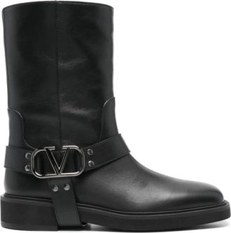 Valentino Zwarte VLogo enkellaarzen - Dames - Enkellaarsjes - Zwart - 38 1/2 EU - Leer - Schoenen