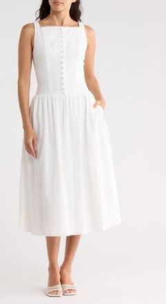 Wayf Embroidered Eyelet Button Front Cotton Midi Dress in Ivory at Nordstrom Rack, Size X-Small