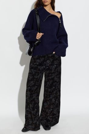 Ganni Velvet Floral-Patterned Trousers, Womens, Black