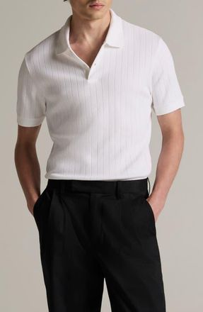 Vince Drop Needle Stripe Pima Cotton Polo in Optic White at Nordstrom, Size Xx-Large