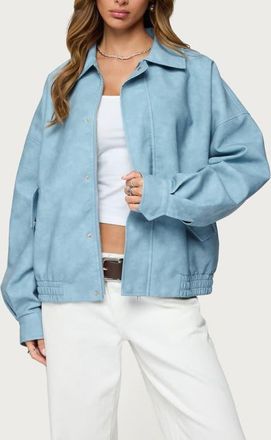 Edikted Oversize Faux Leather Jacket in Light-Blue-Washed at Nordstrom, Size X-Small