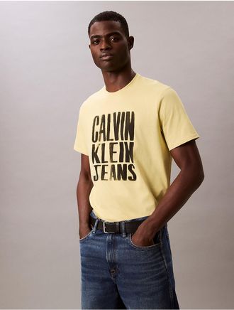 Calvin Klein Jeans Calvin Klein Mens Stacked Logo Graphic Relaxed T-Shirt - Yellow - XS