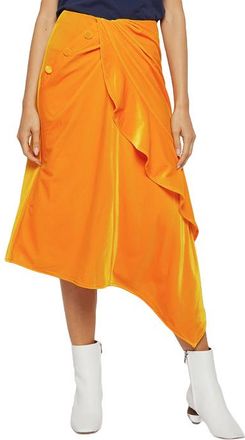 Self Portrait Yellow Velvet Ruffle Midi Skirt Size XS