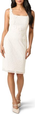 Adrianna Papell Beaded Mesh Sheath Cocktail Dress in Ivory at Nordstrom, Size 14