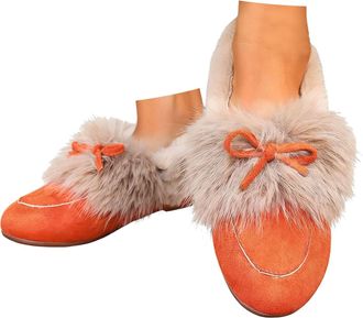 Generic Womens Slip On Suede Loafers Winter Warm Fleece Lined Flat Driving Shoes Round Toe Business Casual Work Flats Walking Loafer Cozy Slippers Plush Non-S