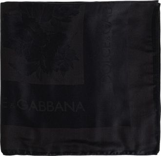 Dolce & Gabbana Accessoires, Dames, Zwart, ONE Size, Satijn, Satijnen sjaal met bloemenmotief