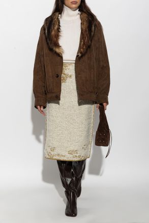 Maison Margiela Jacket With Faux Fur Collar, Womens, Brown