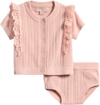 Barefoot Dreams CozyChic Ultra Lite Cardigan and Bottoms Set in Dusty Rose at Nordstrom, Size 12-18M