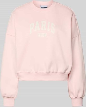 Review Sweatshirt mit Label-Print und Rundhalsausschnitt in Rose, Größe XL