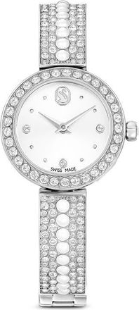 Swarovski Matrix Faux Pearl Bracelet Watch, 26mm in Silver at Nordstrom