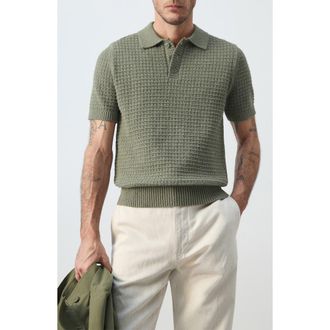 Mango Waffle Knit Polo Sweater in Forest Green at Nordstrom, Size Medium