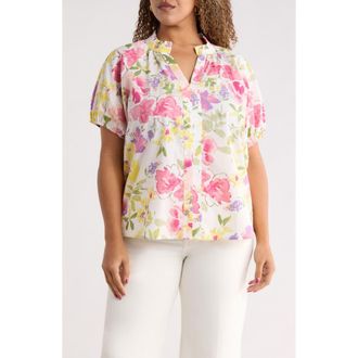 Sugarlips Leonie Floral Lena Split Neck Top in Blush-Yellow at Nordstrom, Size 3X