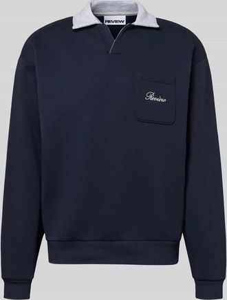 Review Sweatshirt mit Kontrastkragen und Brusttasche mit Logo-Bestickung in Marine, Gr&ouml;&szlig;e XXL