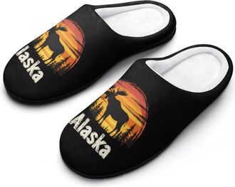 Generic Alaska Mooses Sunset Slippers Men Winter Warm Cotton Anti-Slip Indoor Slip-Ons House Shoes