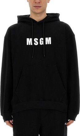 Msgm Black Logo Sweatshirt With Kangaroo Pocket