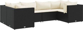 vidaXL Set Muebles De Jard&iacute;n 6 Piezas Y Cojines Rat&aacute;n Sint&eacute;tico Negro Vidaxl