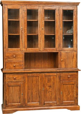 Biscottini International Vitrina Country De Madera Maciza De Tilo Acabado Con Efecto Nogal 156x50x200 Cm