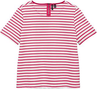 Vero Moda Rundhalsshirt VERO MODA VMABBY SS ZIP TOP JRS NOOS, Damen, Gr. XL, snow wei&szlig; stripes:jazzy, Jersey, Obermaterial: 77% Polyester, 19% Viskose, 4% Elast
