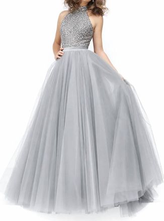 Sherri Hill Beaded Tulle Ball Gown In Silver