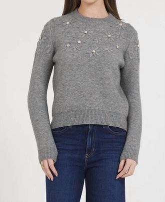 Stellah Floral Stitched Pullover Sweater In Grey