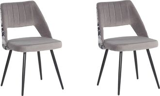 Beliani Beliani - Conjunto De 2 Sillas De Comedor Con Asiento De Terciopelo Gris Patas De Metal Negro Patr&oacute;n Floral Ansley