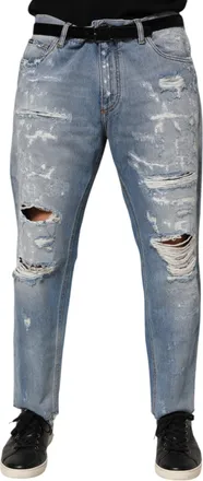 Dolce & Gabbana Mens Distressed Cotton Denim Jeans Blue