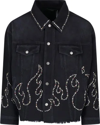 Amiri Cropped Black Denim Jacket with Classic Collar
